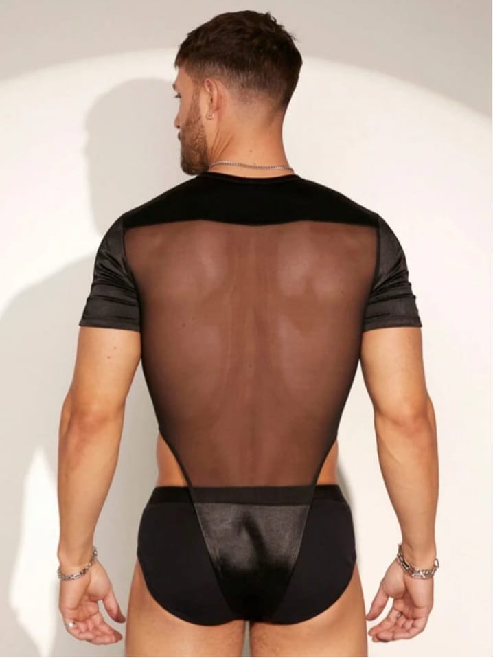 men's mesh contrast skinny bodysuit